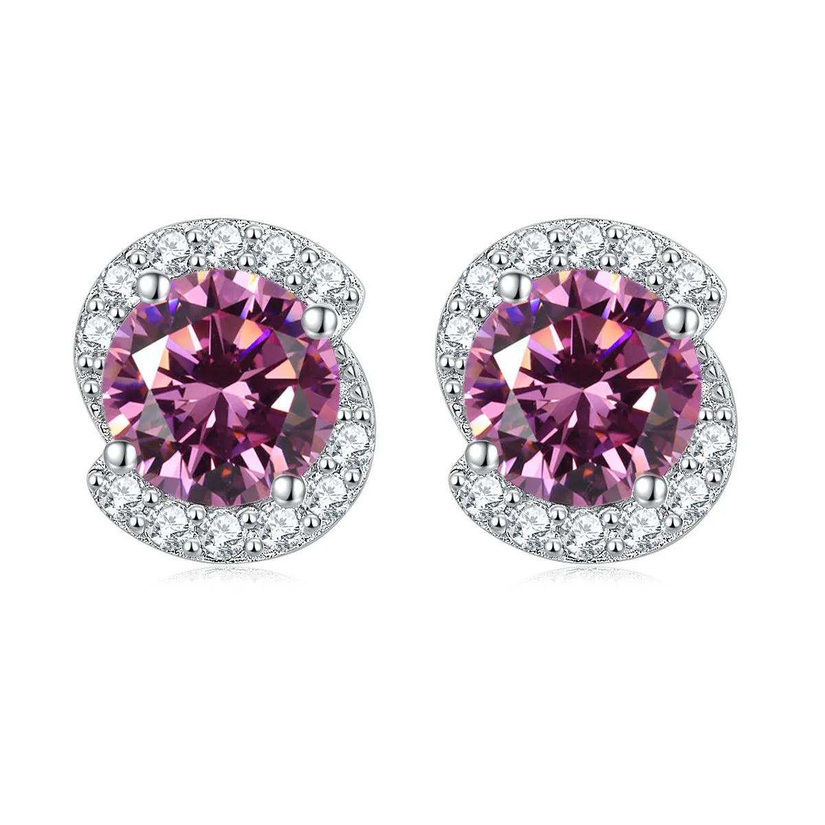 Rotate Shape with Round Zircon Silver Studs Earrings for Women