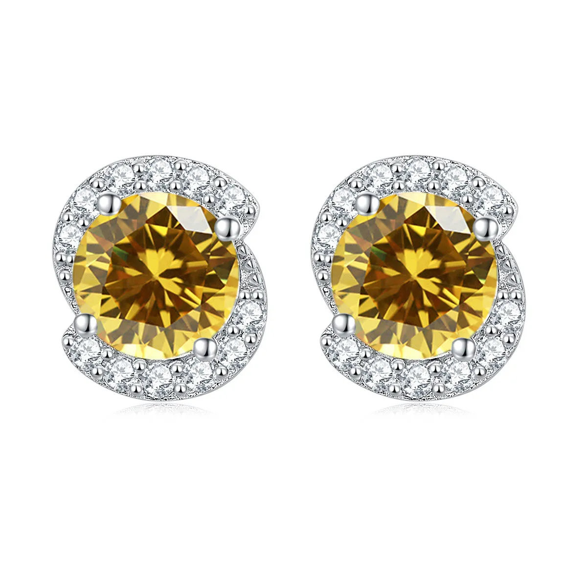 Rotate Shape with Round Zircon Silver Studs Earrings for Women