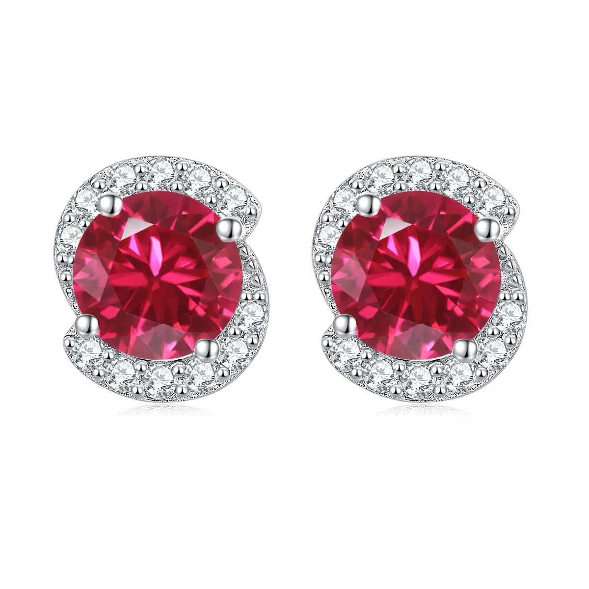 Rotate Shape with Round Zircon Silver Studs Earrings for Women