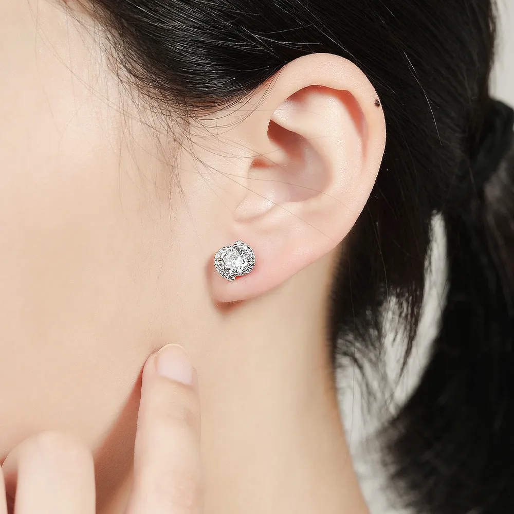 Rotate Shape with Round Zircon Silver Studs Earrings for Women