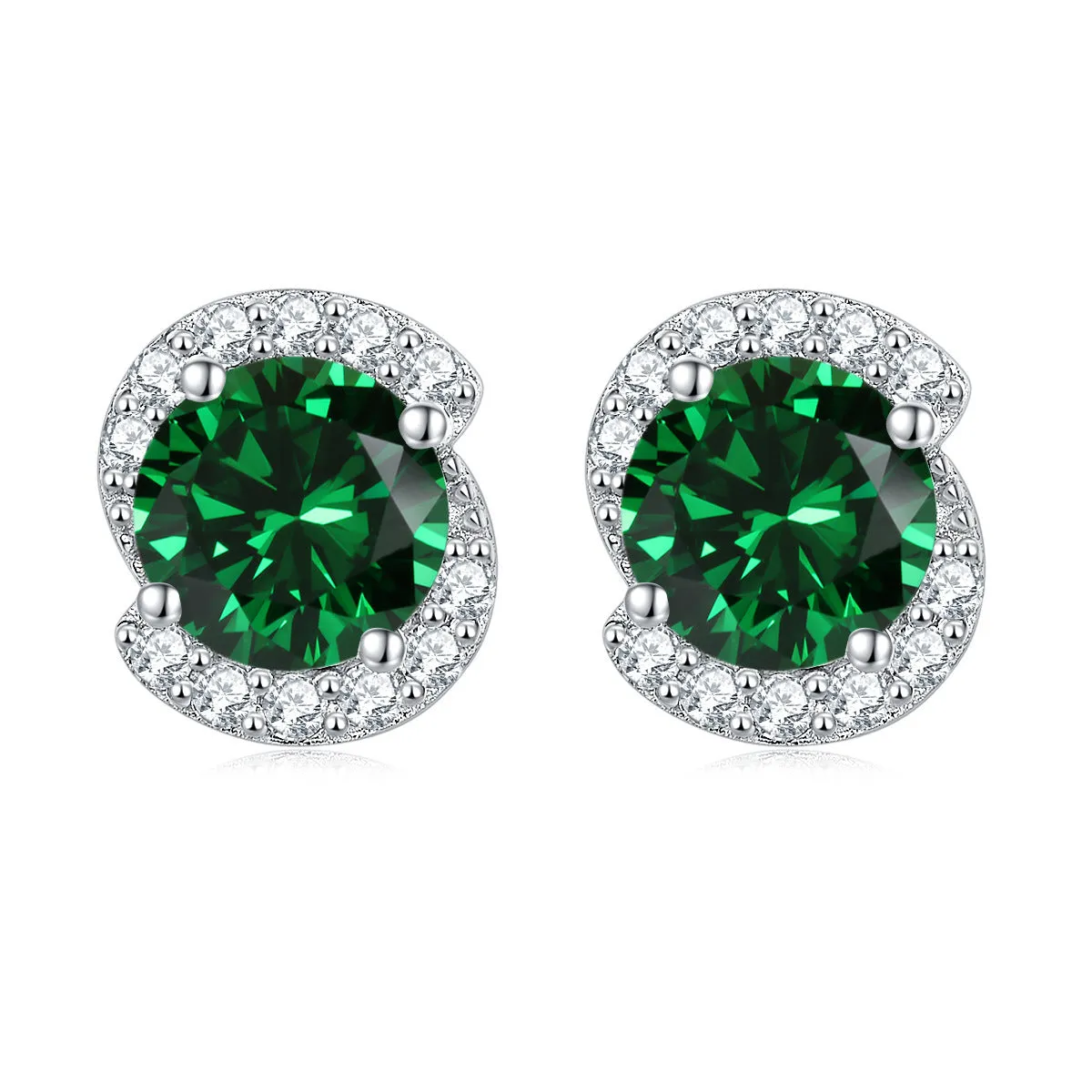 Rotate Shape with Round Zircon Silver Studs Earrings for Women
