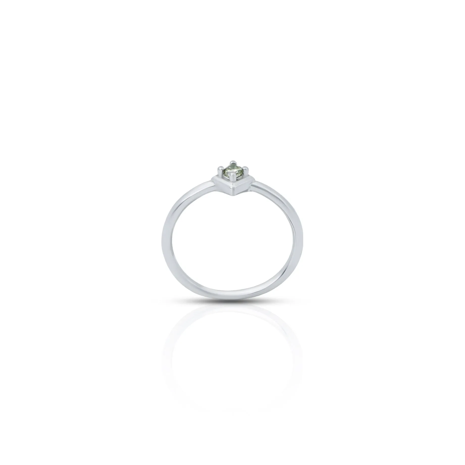 Round Green Gemstone Studded Silver Ring