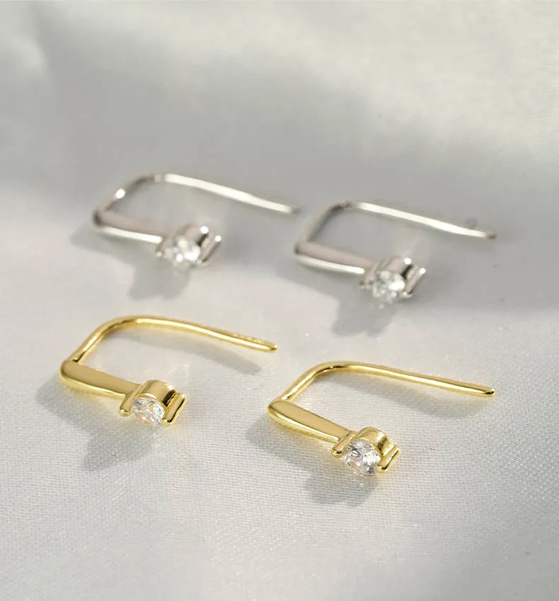 Round Zircon Silver Hook Earrings