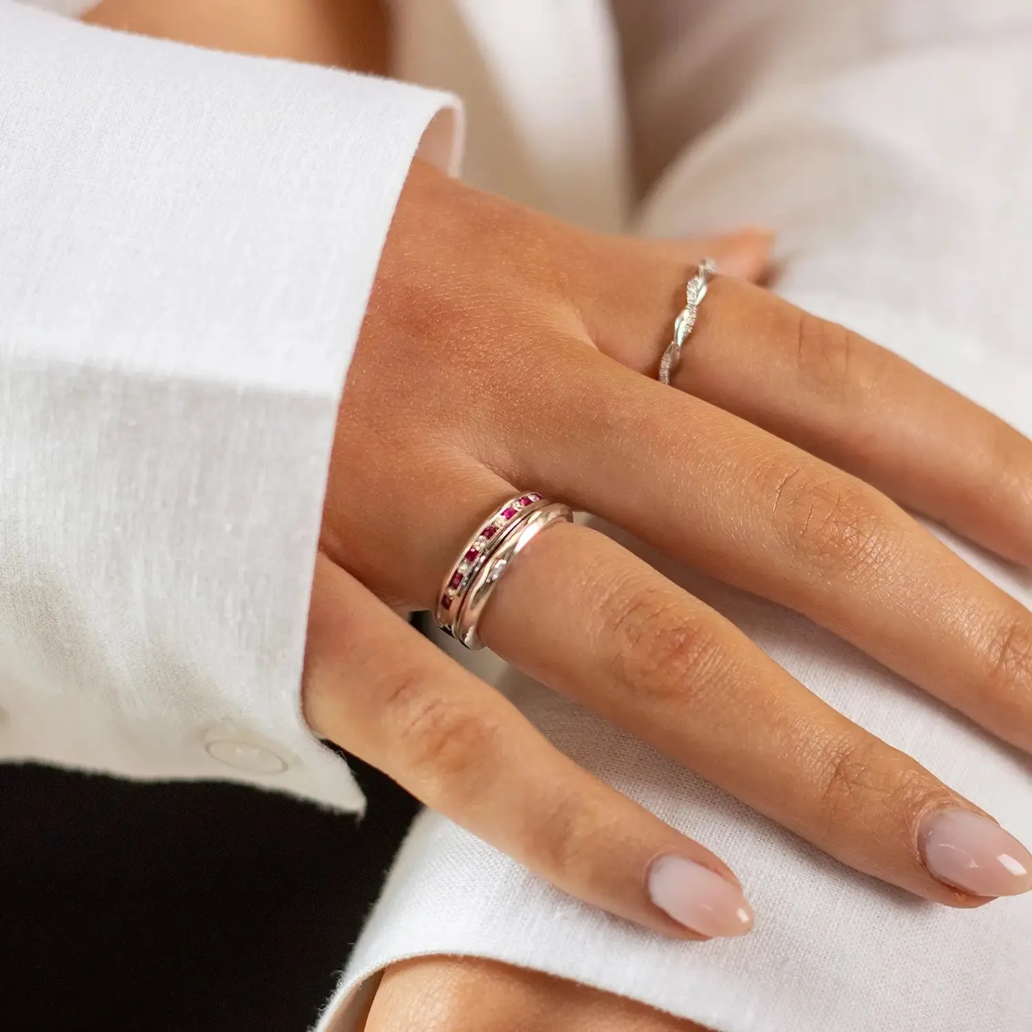 Ruby & Diamond Solid White Gold Half Eternity Ring
