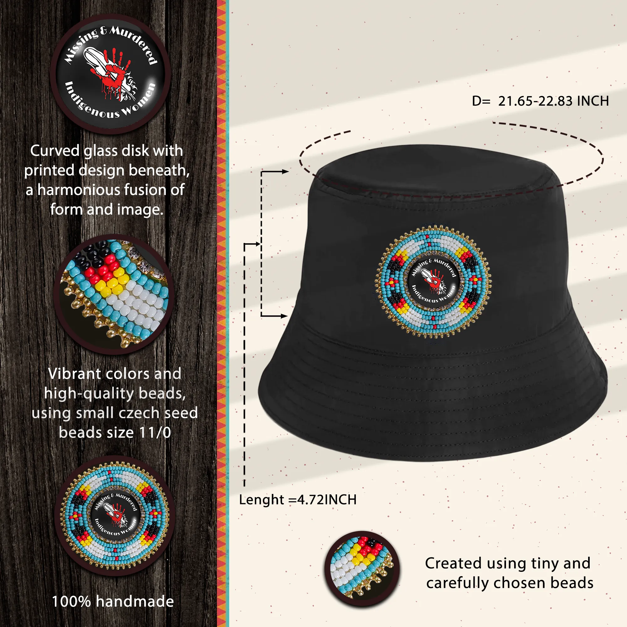 SALE 50% OFF - Missing and Murdered Beaded Unisex Cotton Bucket Hat with Native American