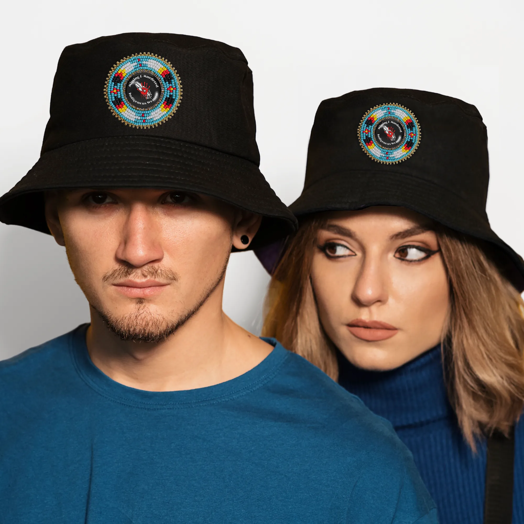 SALE 50% OFF - Missing and Murdered Beaded Unisex Cotton Bucket Hat with Native American