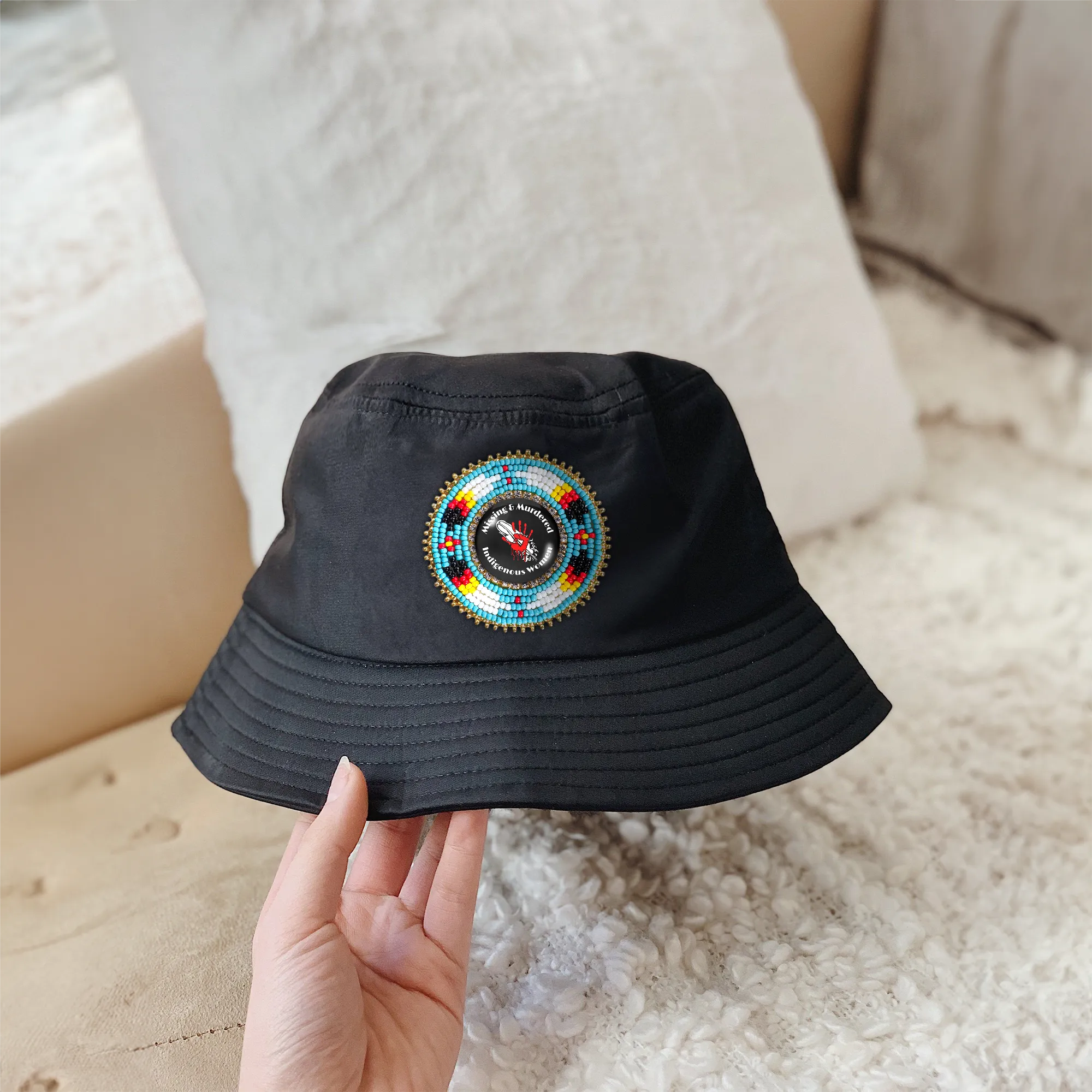 SALE 50% OFF - Missing and Murdered Beaded Unisex Cotton Bucket Hat with Native American