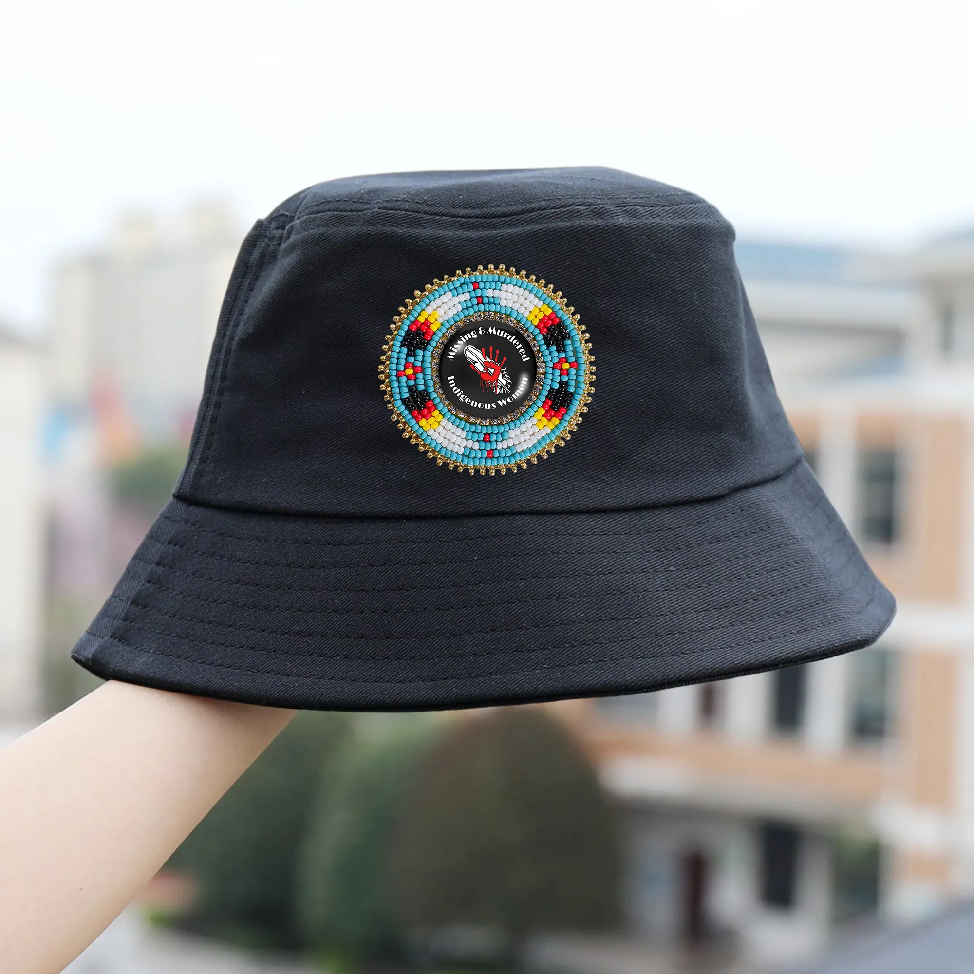 SALE 50% OFF - Missing and Murdered Beaded Unisex Cotton Bucket Hat with Native American
