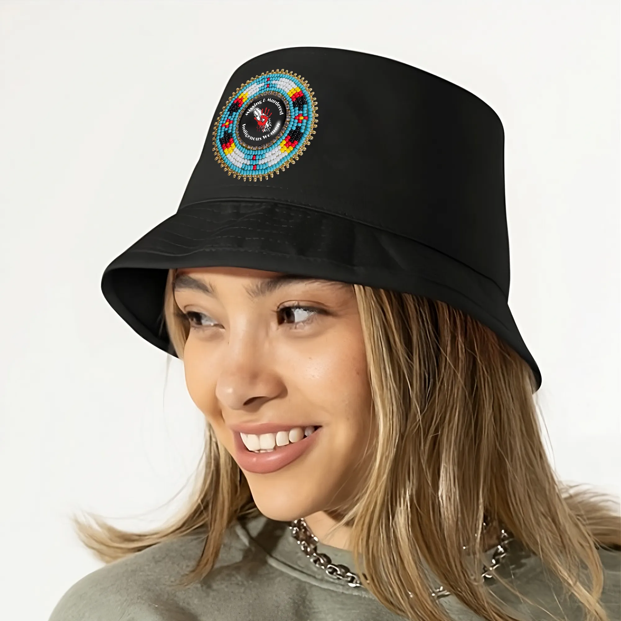 SALE 50% OFF - Missing and Murdered Beaded Unisex Cotton Bucket Hat with Native American
