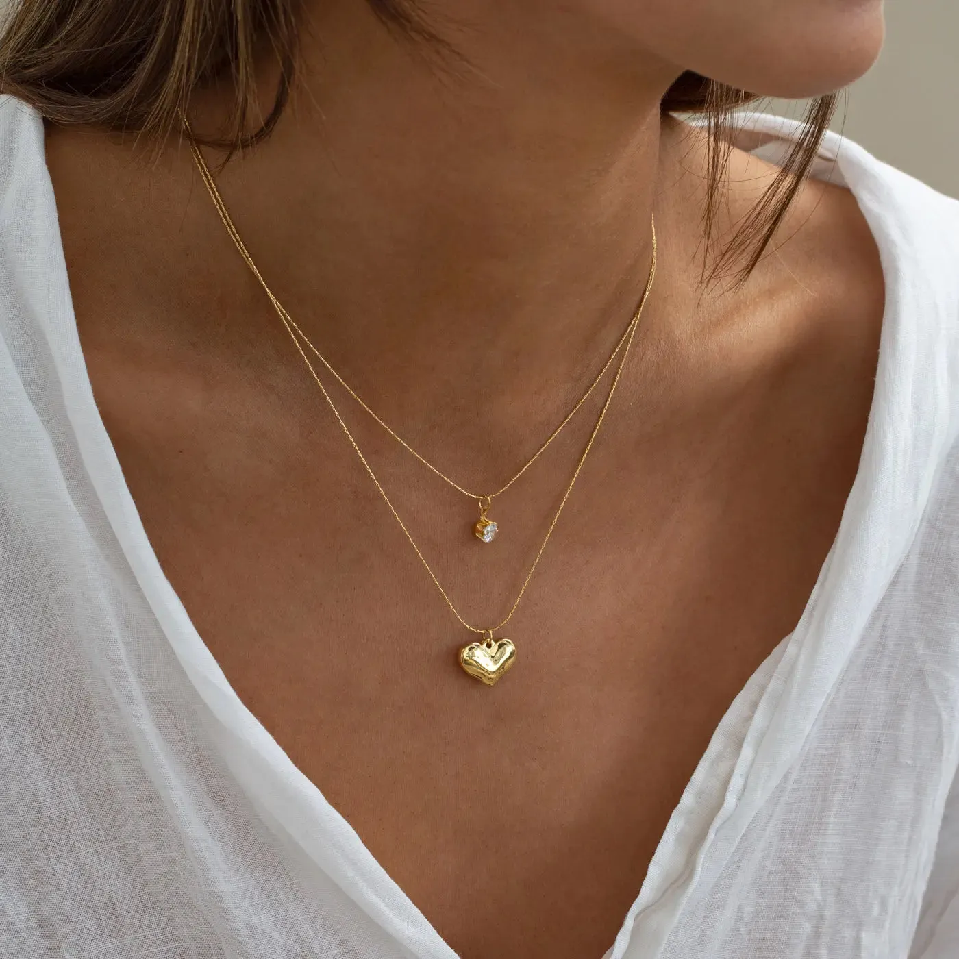 Sandra - Heart & Crystal Necklace Stainless Steel