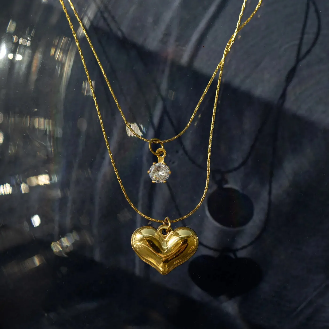 Sandra - Heart & Crystal Necklace Stainless Steel