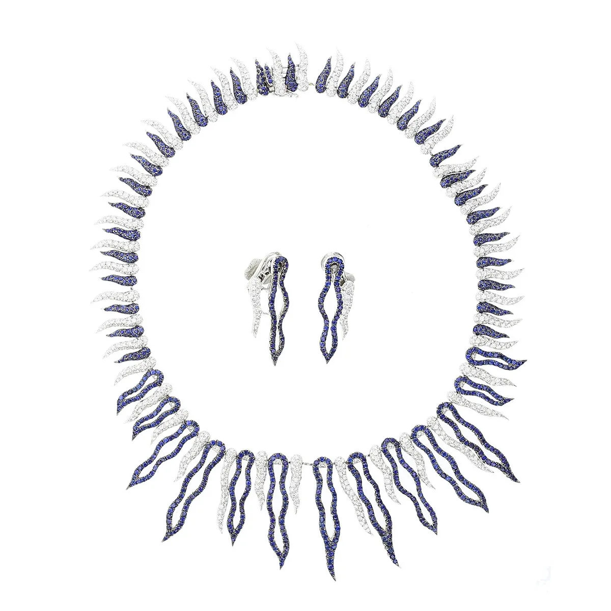 Sapphire and Diamond Necklace and Earring Set