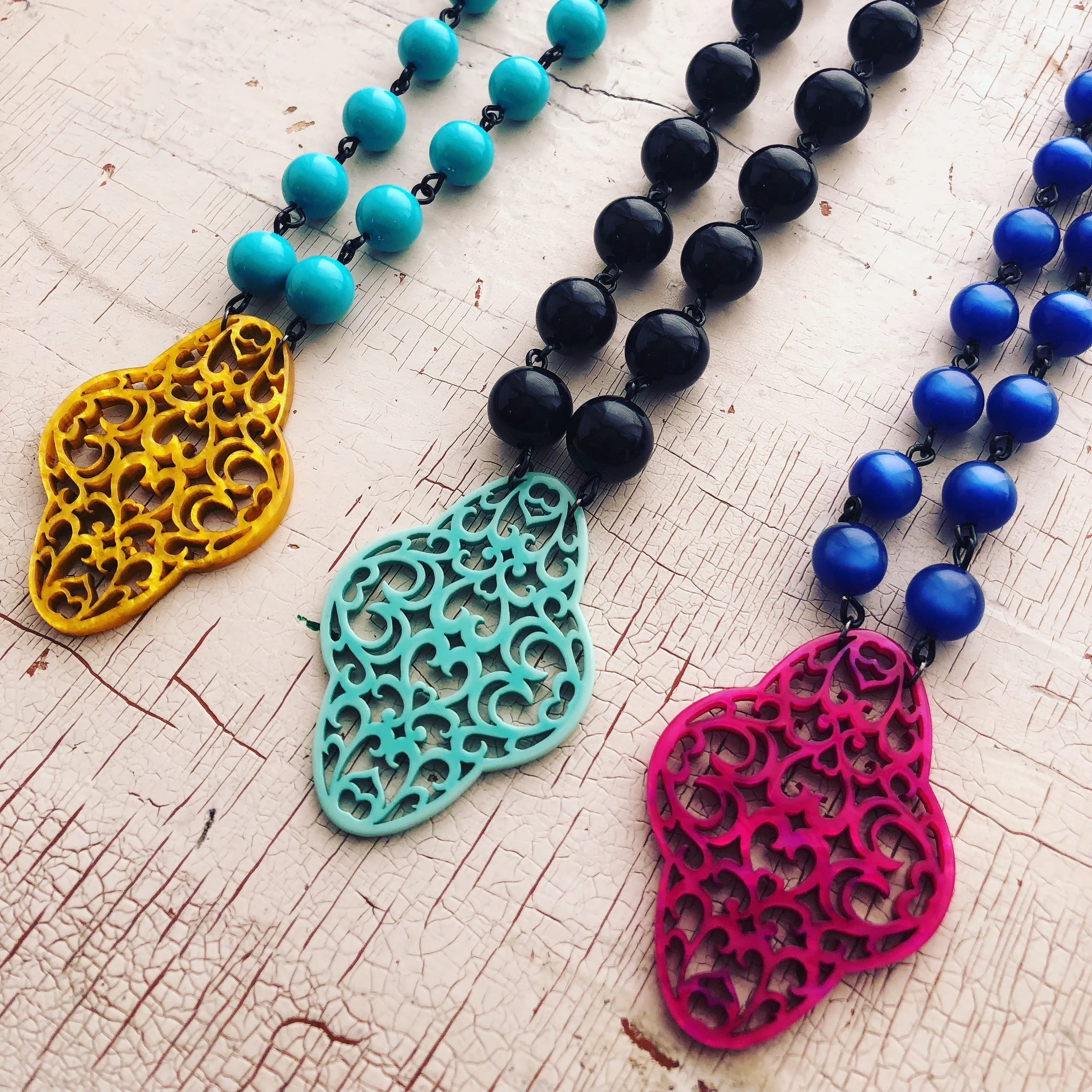 Sapphire Blue & Hot Pink Boho Lace Beaded Aleta Necklace