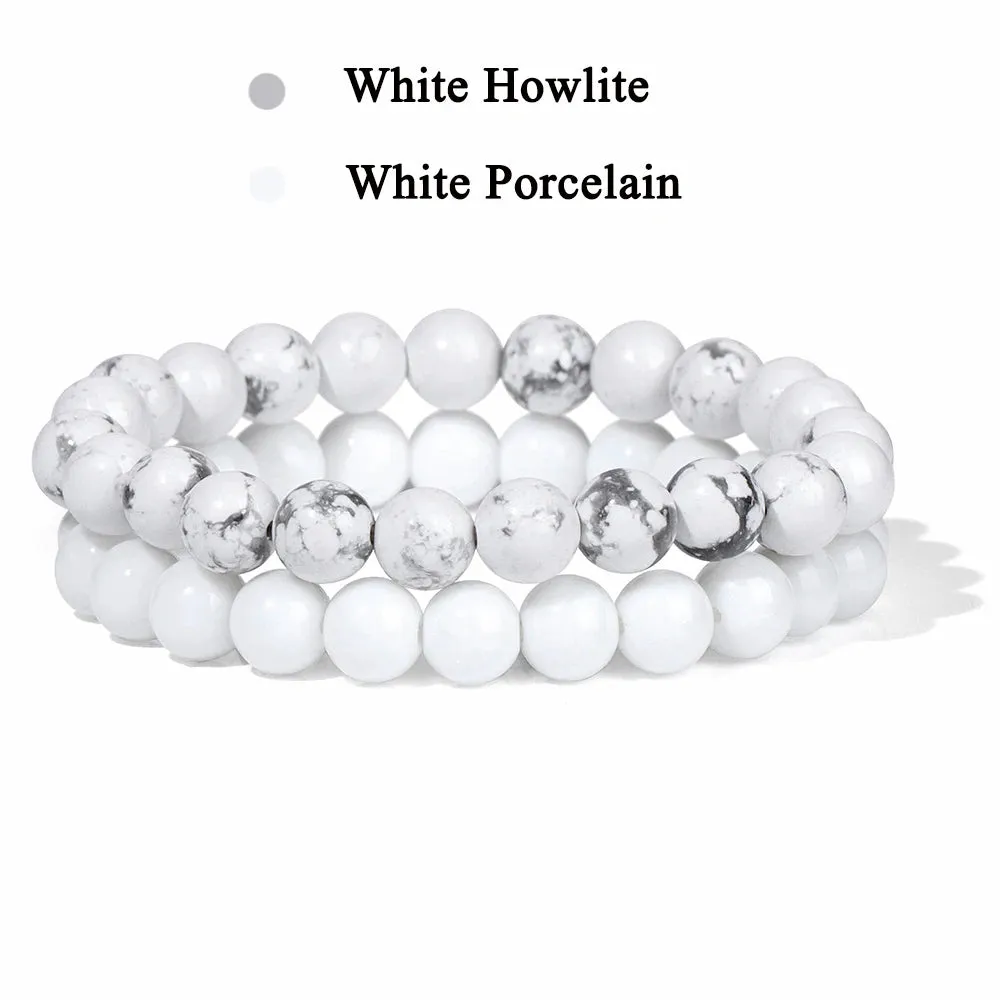 Set Bracelet Couples Distance Black White Natural Lava Stone Tiger Eye Beaded Yoga Bracelets for Men Women Elastic Rope Jewelry