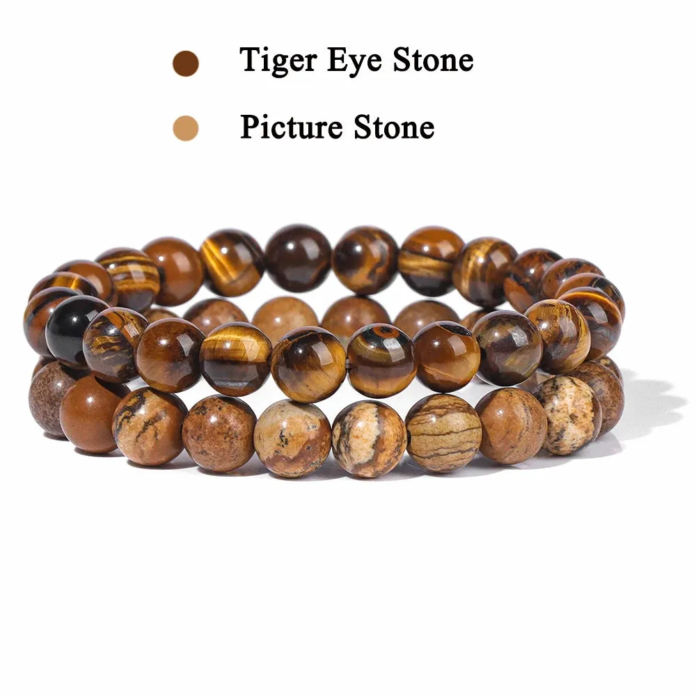 Set Bracelet Couples Distance Black White Natural Lava Stone Tiger Eye Beaded Yoga Bracelets for Men Women Elastic Rope Jewelry