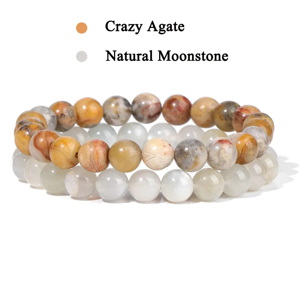 Set Bracelet Couples Distance Black White Natural Lava Stone Tiger Eye Beaded Yoga Bracelets for Men Women Elastic Rope Jewelry