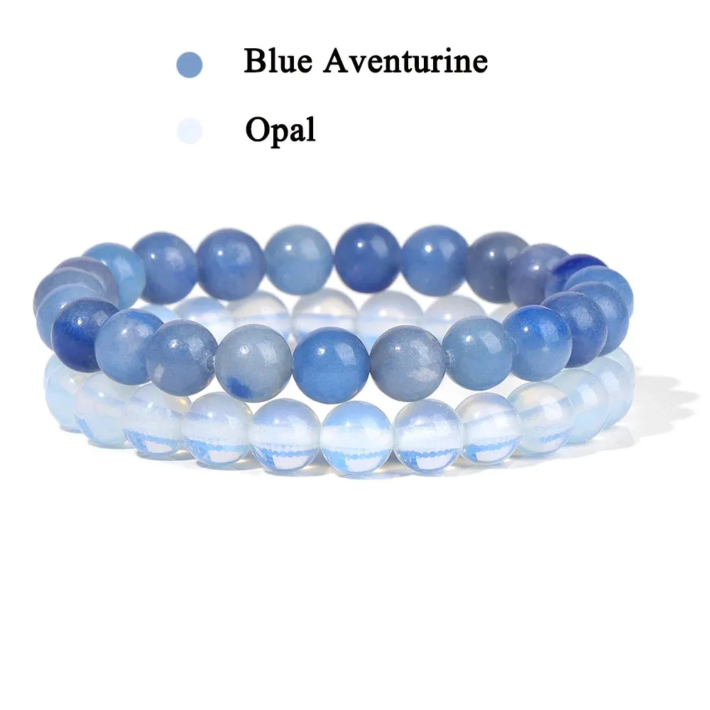 Set Bracelet Couples Distance Black White Natural Lava Stone Tiger Eye Beaded Yoga Bracelets for Men Women Elastic Rope Jewelry