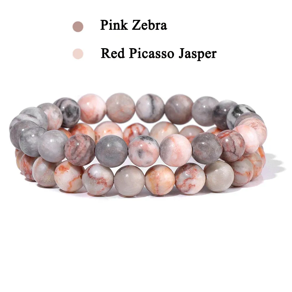 Set Bracelet Couples Distance Black White Natural Lava Stone Tiger Eye Beaded Yoga Bracelets for Men Women Elastic Rope Jewelry