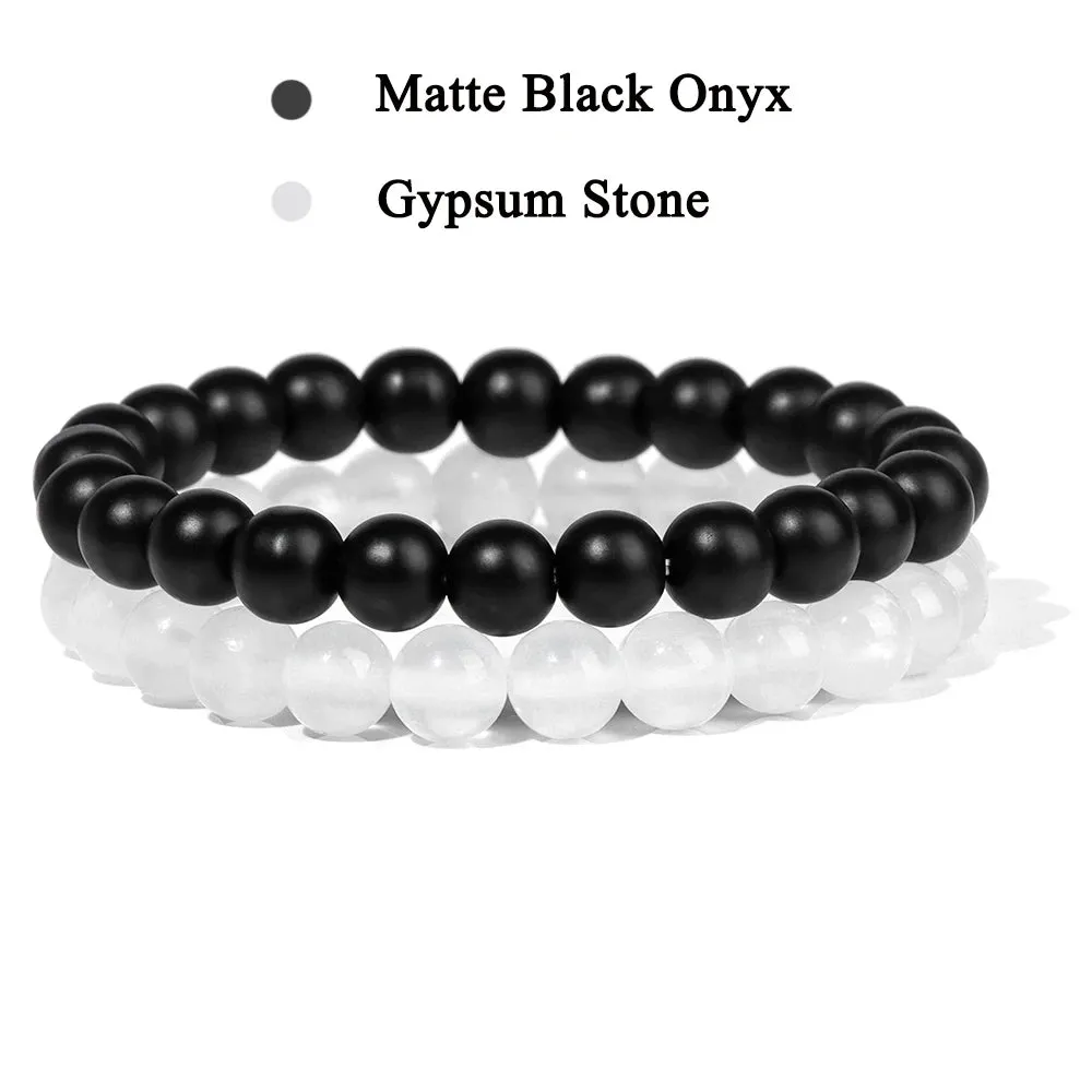 Set Bracelet Couples Distance Black White Natural Lava Stone Tiger Eye Beaded Yoga Bracelets for Men Women Elastic Rope Jewelry