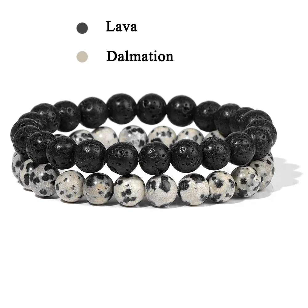 Set Bracelet Couples Distance Black White Natural Lava Stone Tiger Eye Beaded Yoga Bracelets for Men Women Elastic Rope Jewelry