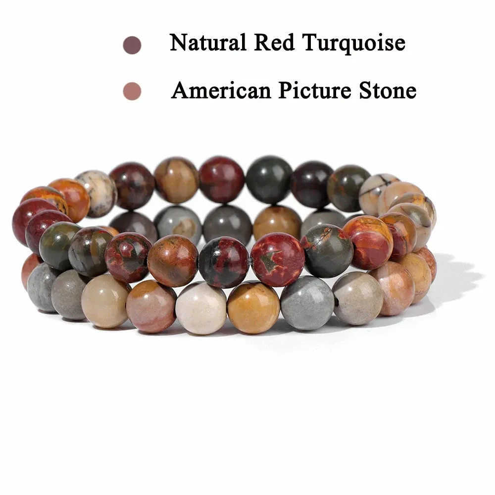 Set Bracelet Couples Distance Black White Natural Lava Stone Tiger Eye Beaded Yoga Bracelets for Men Women Elastic Rope Jewelry