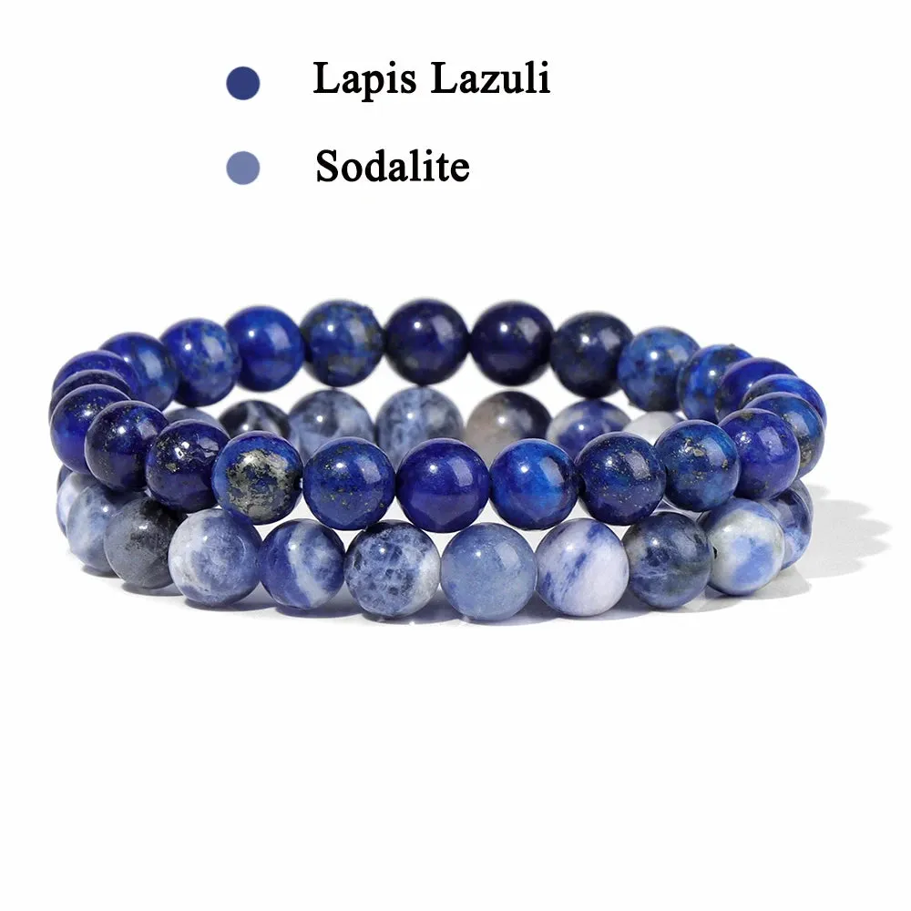 Set Bracelet Couples Distance Black White Natural Lava Stone Tiger Eye Beaded Yoga Bracelets for Men Women Elastic Rope Jewelry