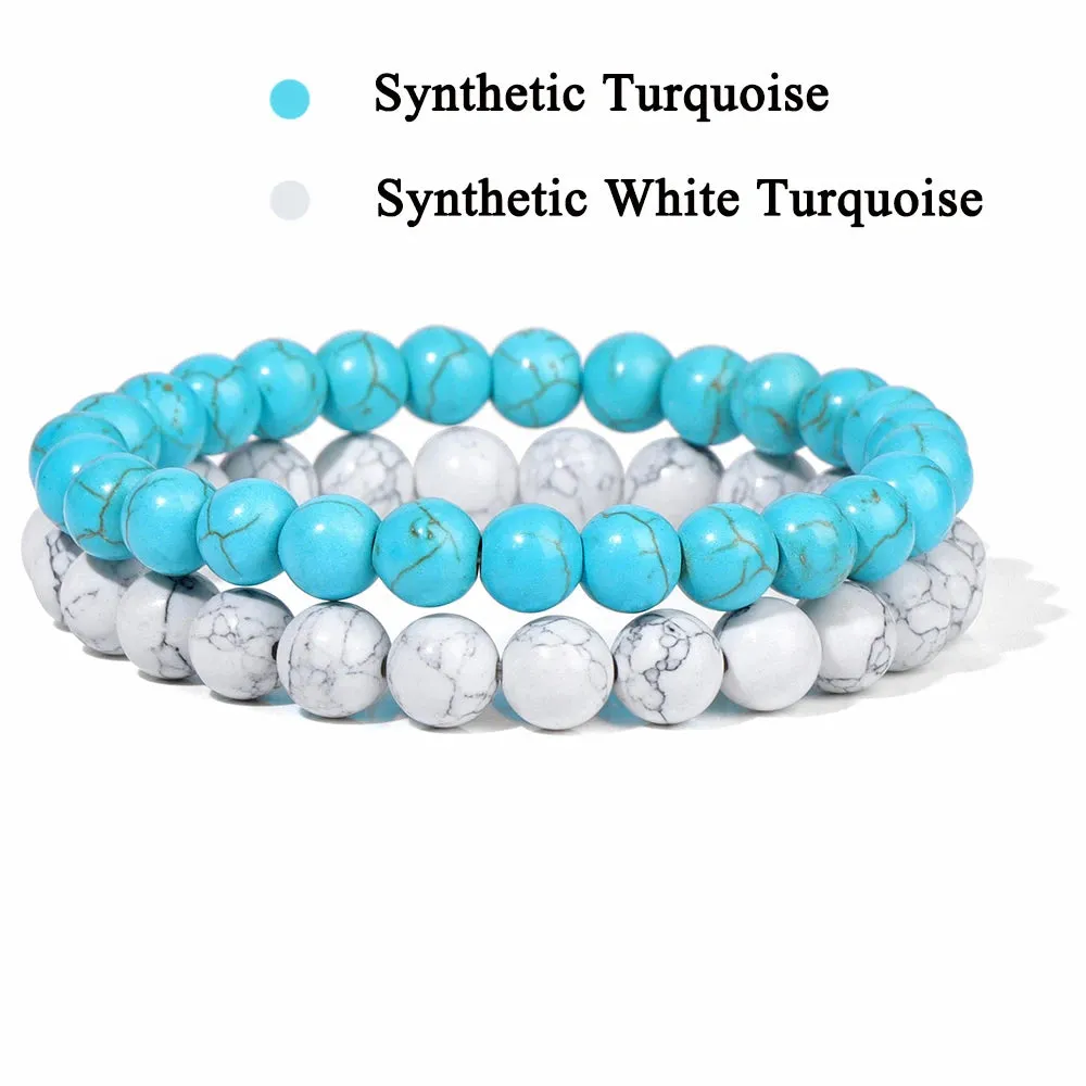Set Bracelet Couples Distance Black White Natural Lava Stone Tiger Eye Beaded Yoga Bracelets for Men Women Elastic Rope Jewelry