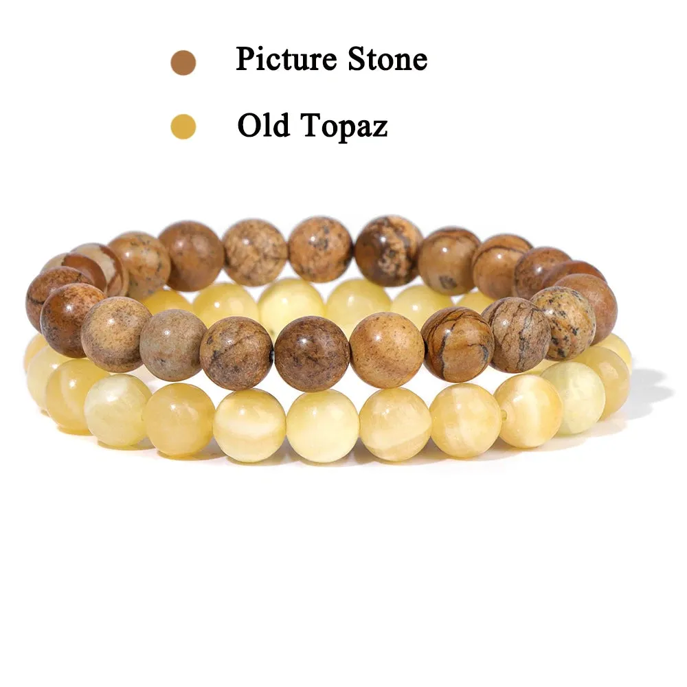 Set Bracelet Couples Distance Black White Natural Lava Stone Tiger Eye Beaded Yoga Bracelets for Men Women Elastic Rope Jewelry