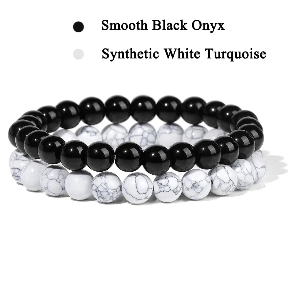 Set Bracelet Couples Distance Black White Natural Lava Stone Tiger Eye Beaded Yoga Bracelets for Men Women Elastic Rope Jewelry