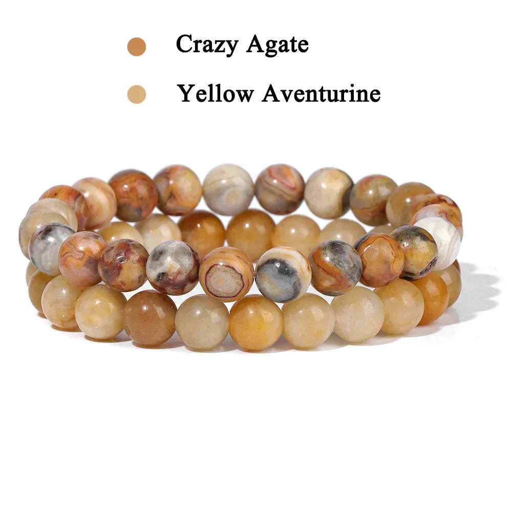 Set Bracelet Couples Distance Black White Natural Lava Stone Tiger Eye Beaded Yoga Bracelets for Men Women Elastic Rope Jewelry
