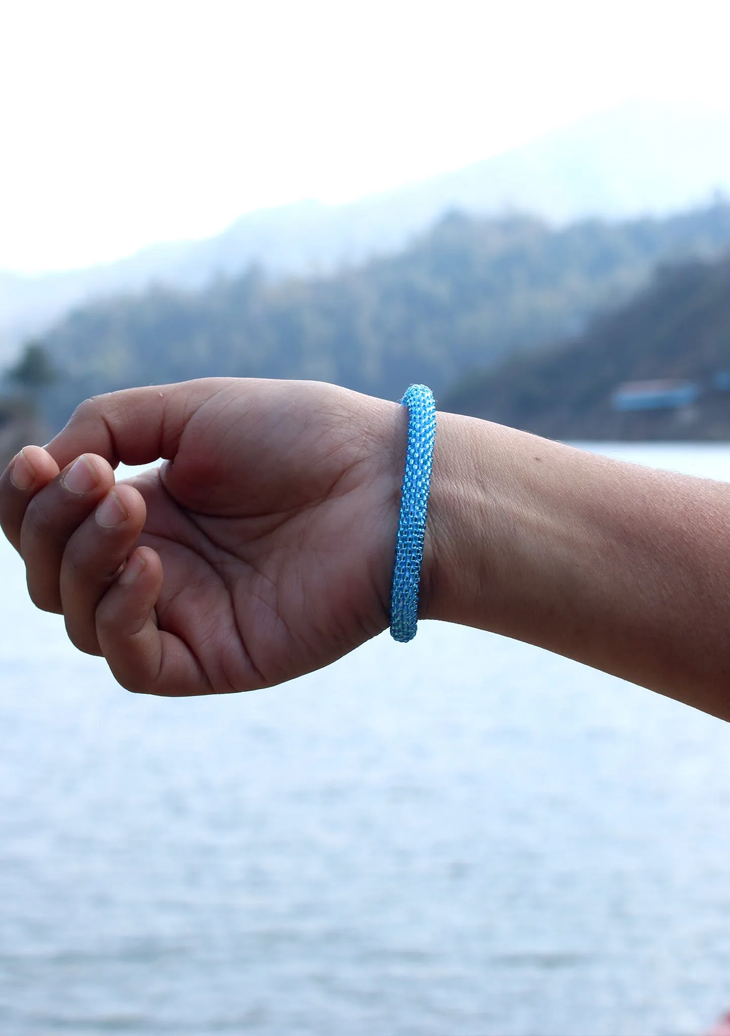 Shiny Blue Beads Nepalese Roll on Bracelet
