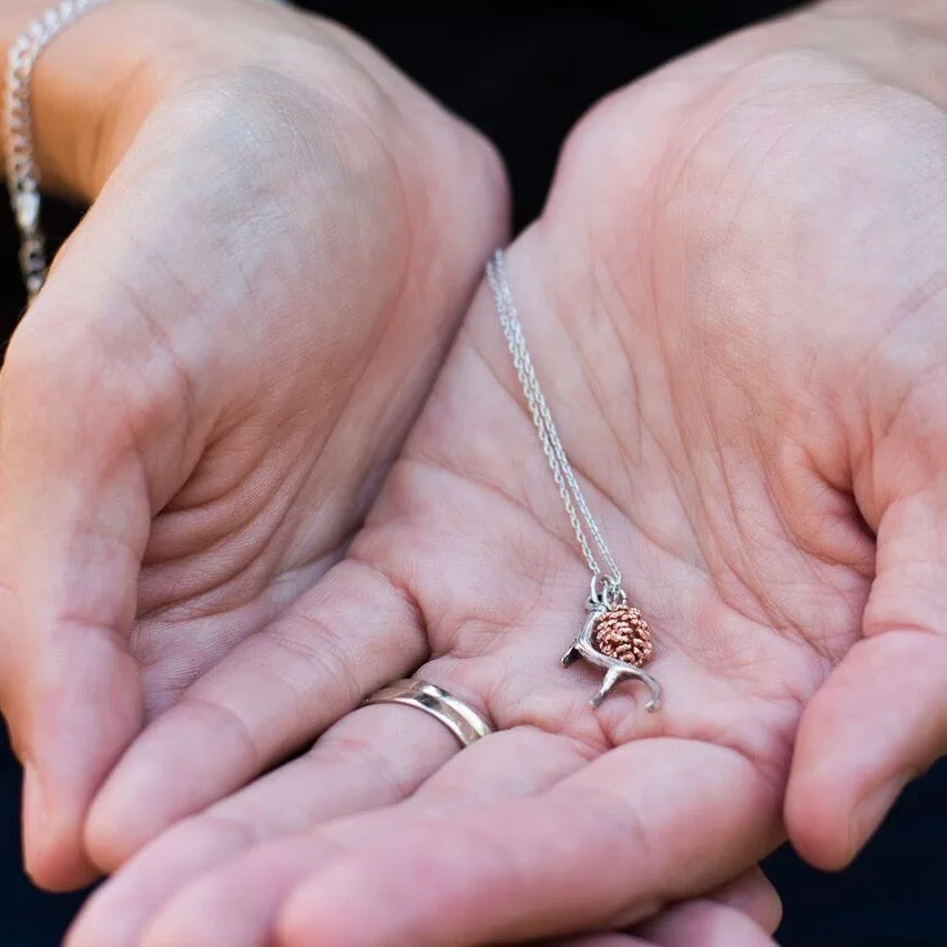 Silver Antler & Pinecone Necklace ~ Antique Rose Gold Pinecone