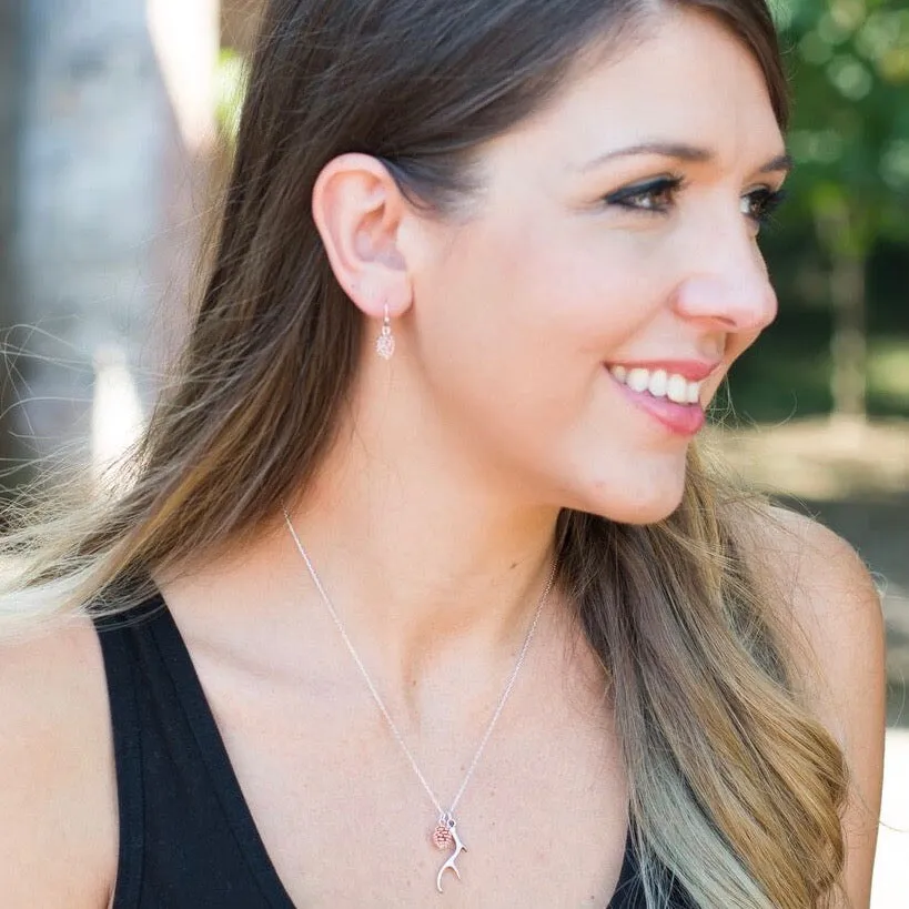 Silver Antler & Pinecone Necklace ~ Antique Rose Gold Pinecone