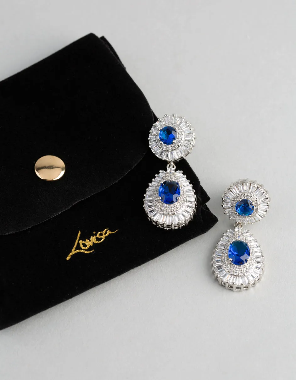 Silver Cubic Zirconia Crown Jewel Drop Earrings