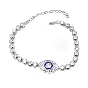 Silver Cubic Zirconia Evil Eye Adjustable Chain Bracelet