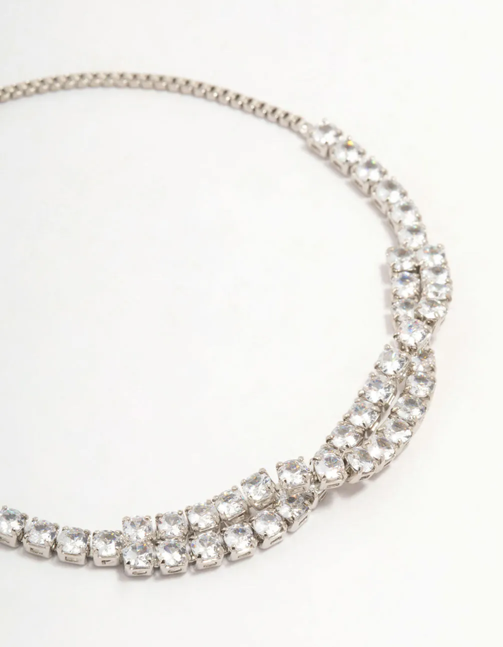 Silver Cupchain Cubic Zirconia Twisted Toggle Bracelet