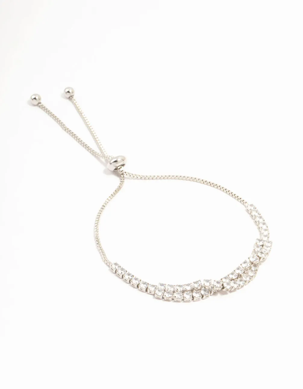 Silver Cupchain Cubic Zirconia Twisted Toggle Bracelet