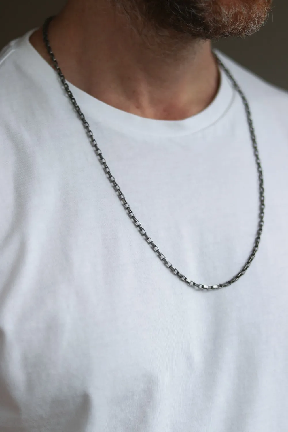 Silver links chain necklace for men, men's necklace, elongated cable chain, gift for him, minimalist mens jewelry, for man, fathers day gift