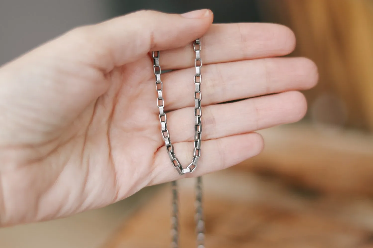 Silver links chain necklace for men, men's necklace, elongated cable chain, gift for him, minimalist mens jewelry, for man, fathers day gift