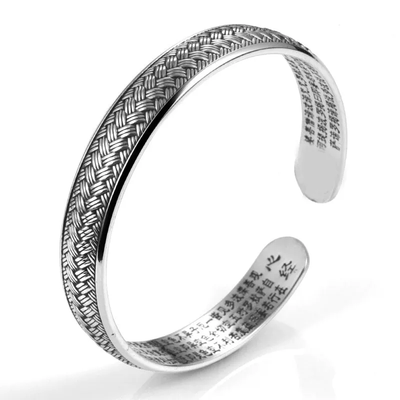 Silver Plated Heart Sutra Bracelet Male Personality Design