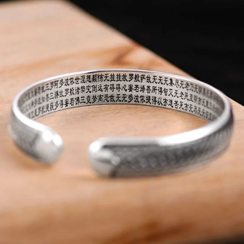 Silver Plated Heart Sutra Bracelet Male Personality Design