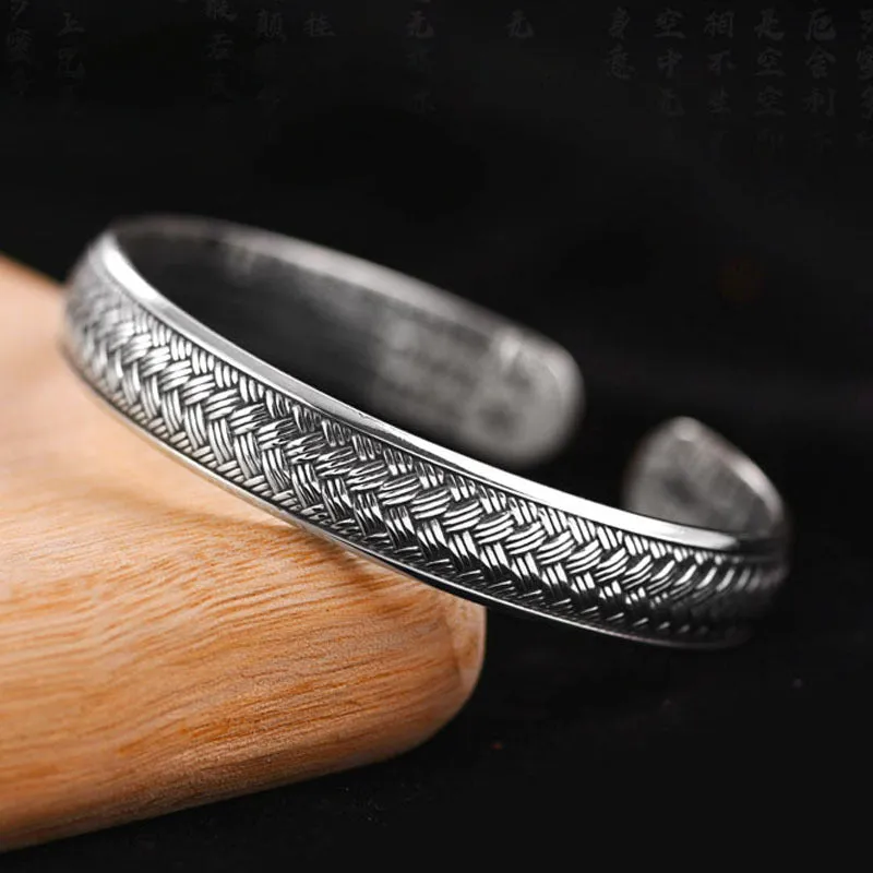 Silver Plated Heart Sutra Bracelet Male Personality Design