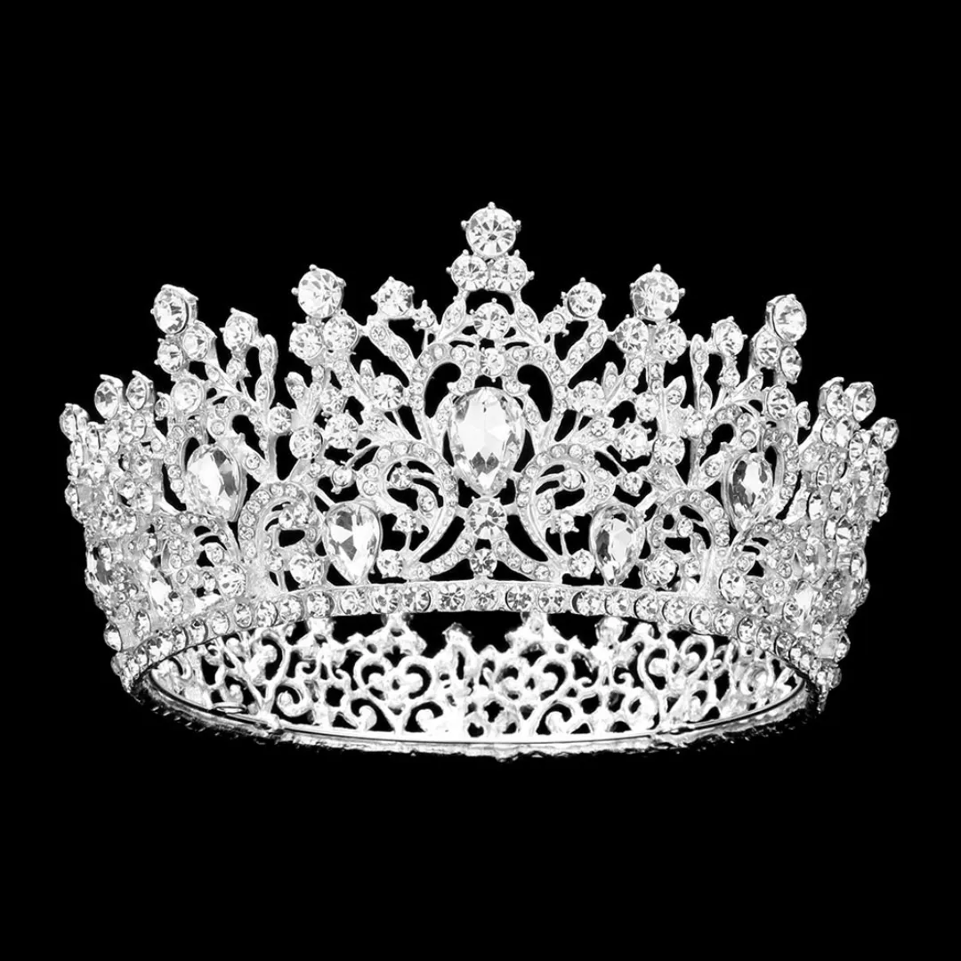 Silver Teardrop Stone Accented Queen Tiara (Each)