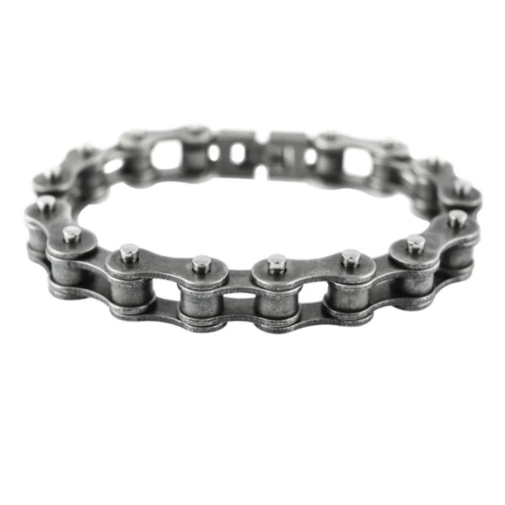 SK1822 Antiqued Worn Look 1/2" Wide Bike Chain Bracelet
