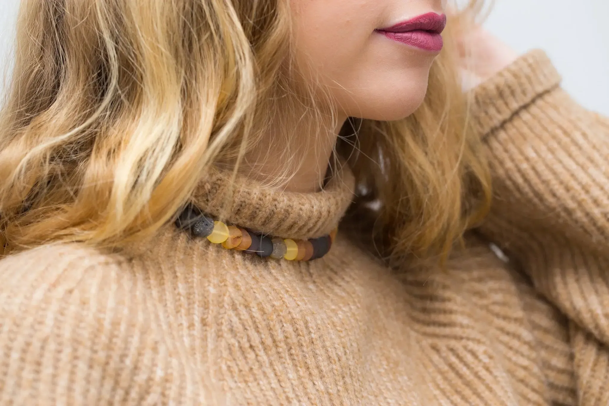 Small Amber Disc Necklace, Multicolour Amber Necklace