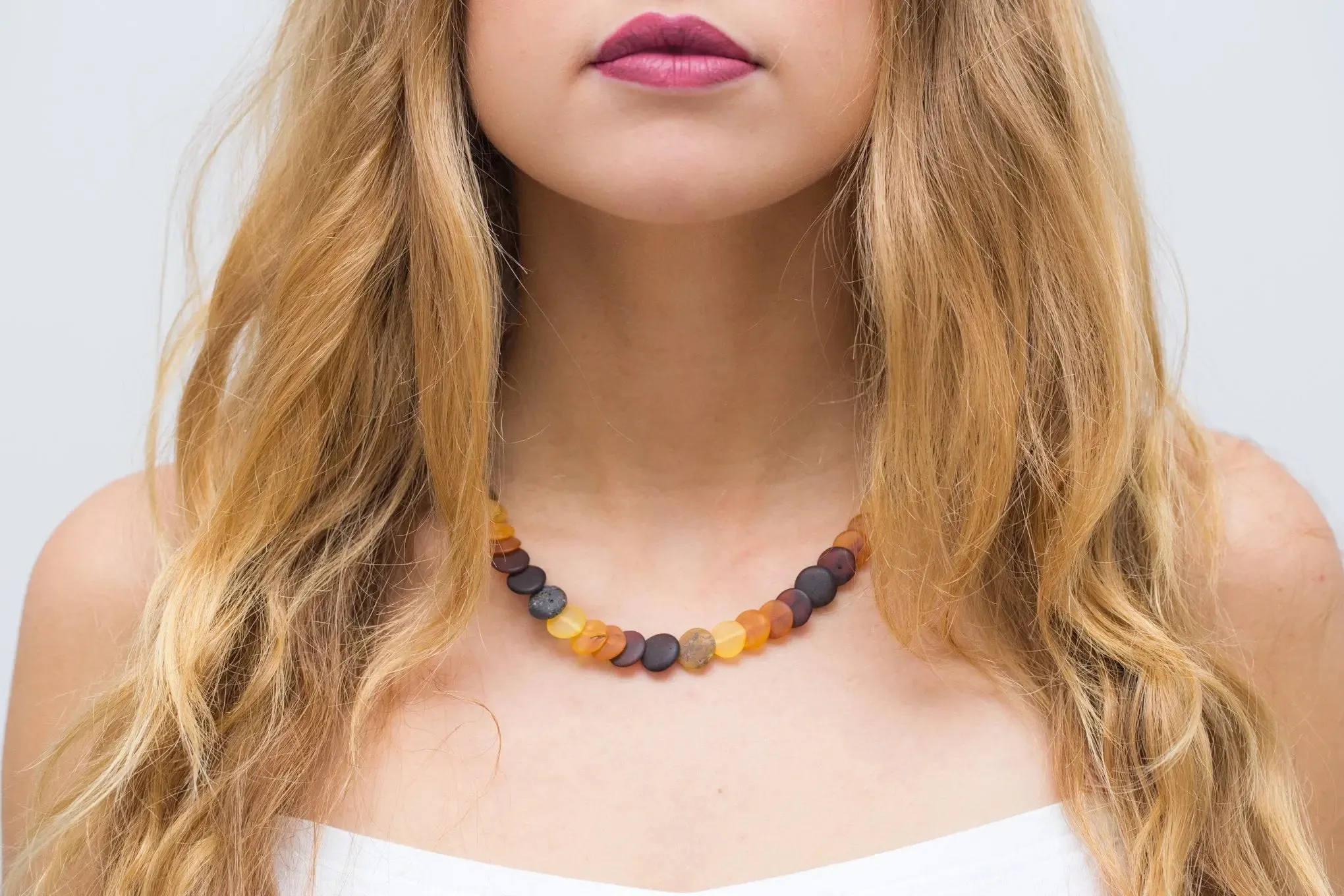 Small Amber Disc Necklace, Multicolour Amber Necklace