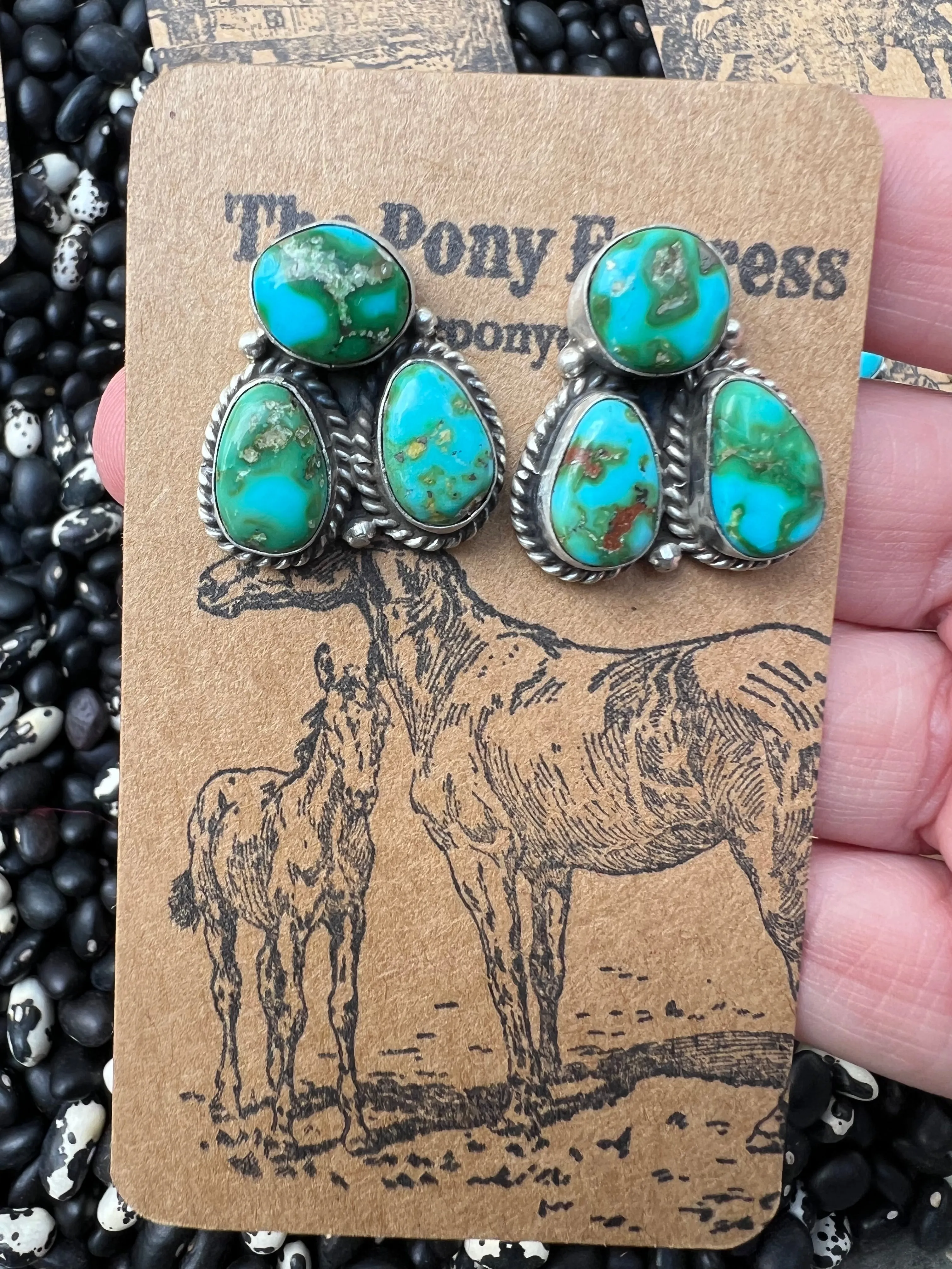 Sonoran Gold & Golden Hills Turquoise Three Stone Studs