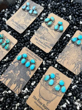 Sonoran Gold & Golden Hills Turquoise Three Stone Studs