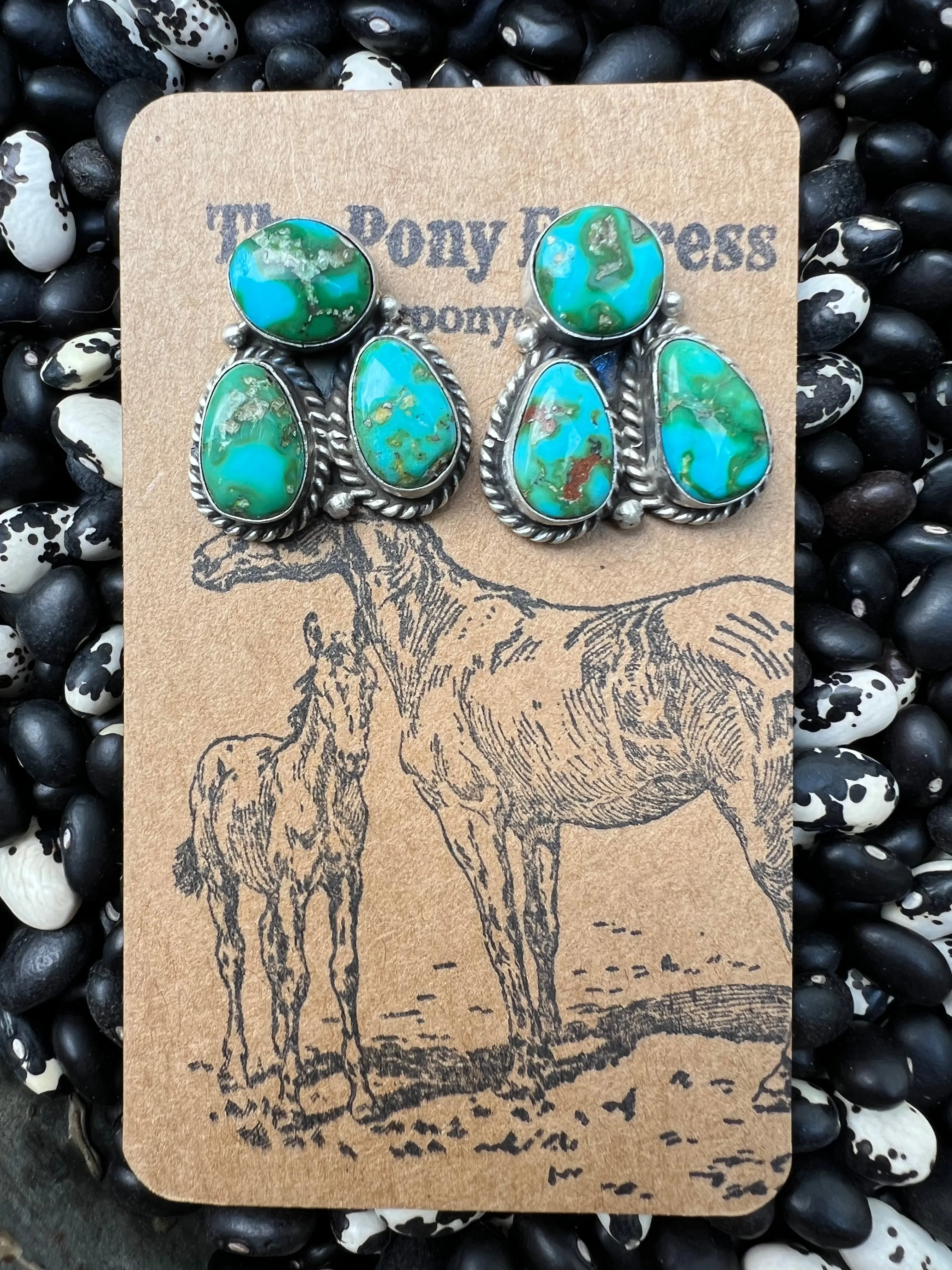 Sonoran Gold & Golden Hills Turquoise Three Stone Studs