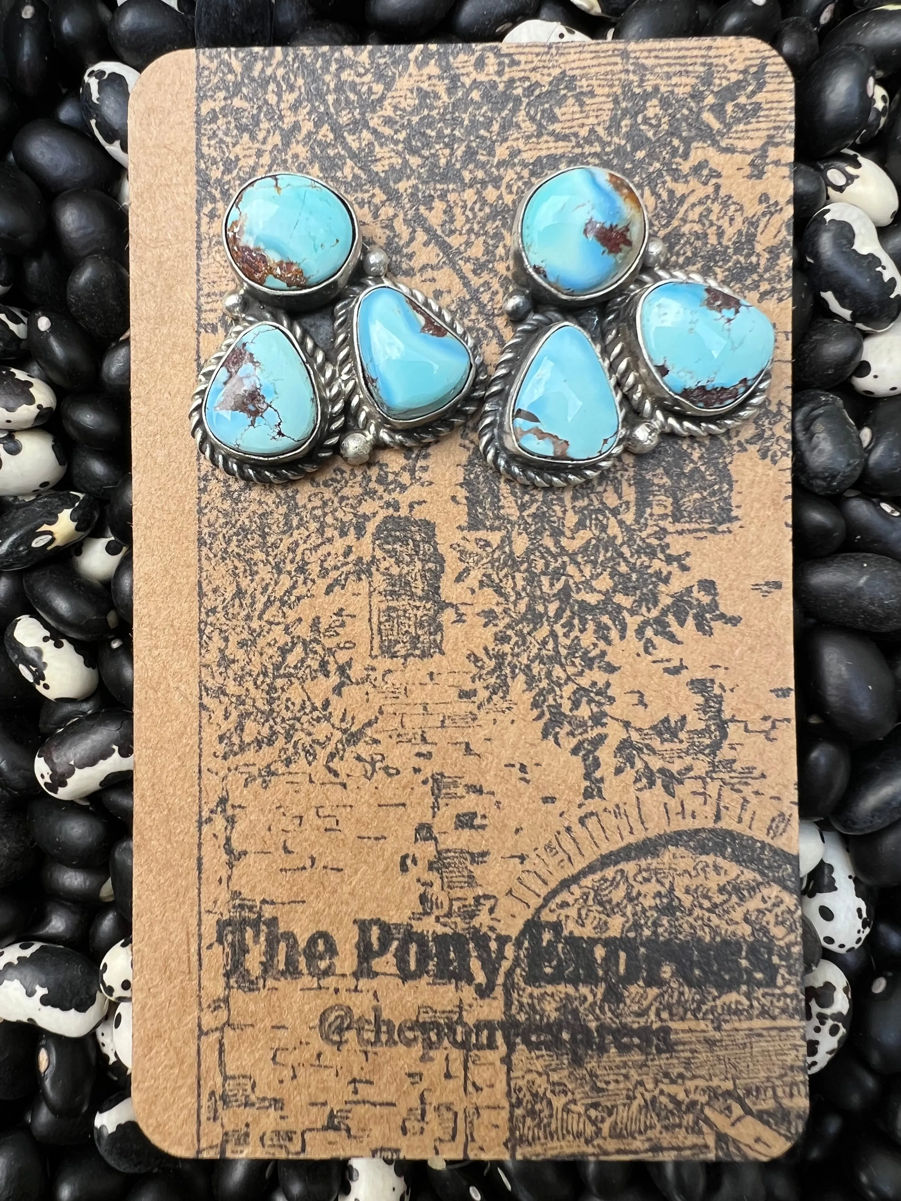 Sonoran Gold & Golden Hills Turquoise Three Stone Studs